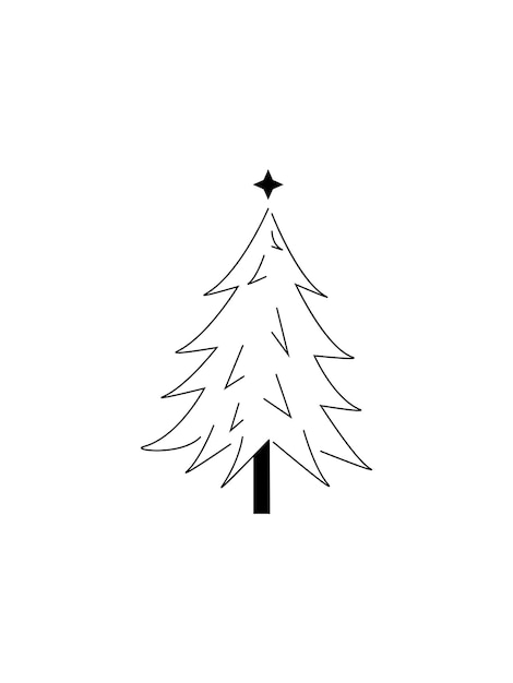 Christmas tree sketch silhouette minimalism simple vector illustration shapes black and white doodle