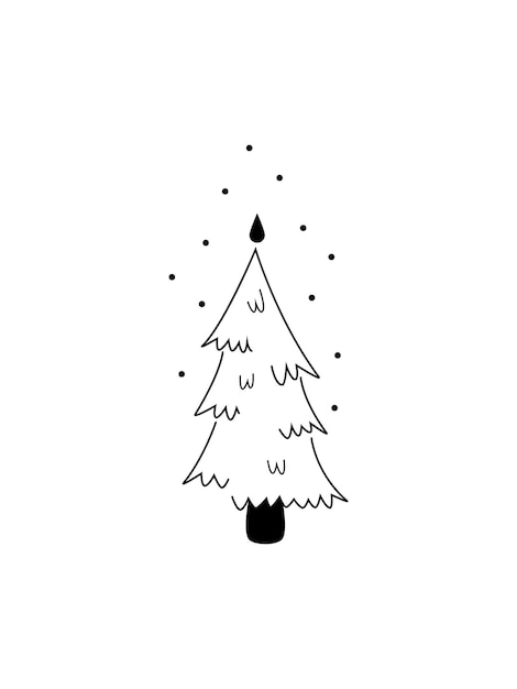 Christmas tree sketch silhouette minimalism simple vector illustration shapes black and white doodle