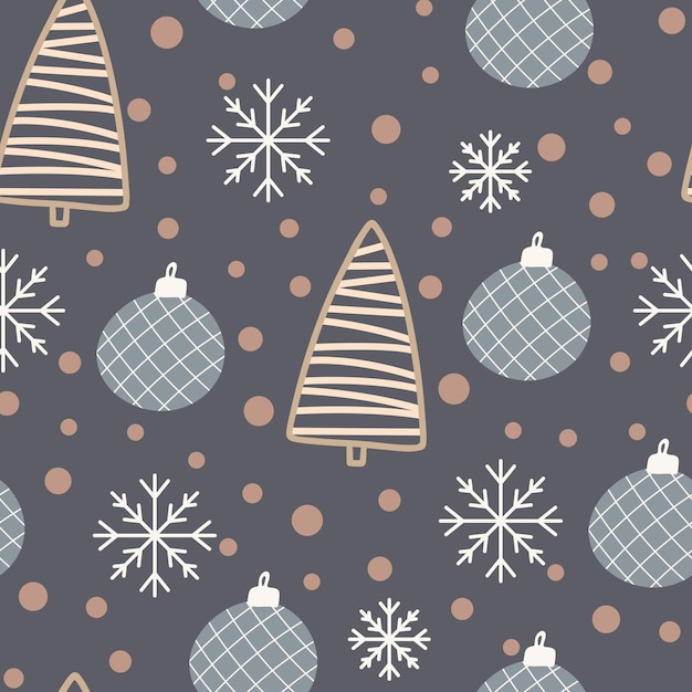 Christmas tree and snowflake seamless pattern New Year Vector illustration in Scandinavian style