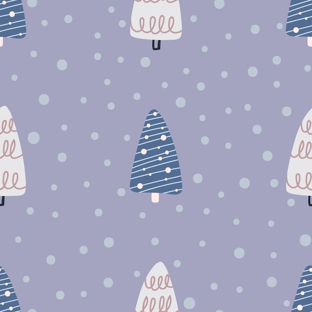 Christmas tree and snowflake seamless pattern New Year Vector illustration