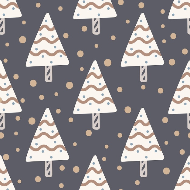 Christmas tree and snowflake seamless pattern New Year Vector illustration