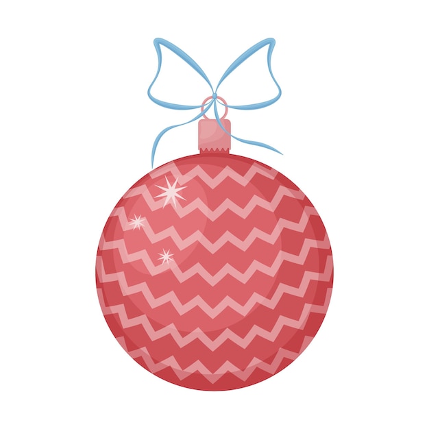 A Christmas tree toy. A large, beautiful ball for decorating a Christmas tree, red in color with a blue ribbon. A festive New Year s toy. A New Year s accessory. Isolated vector illustrations.