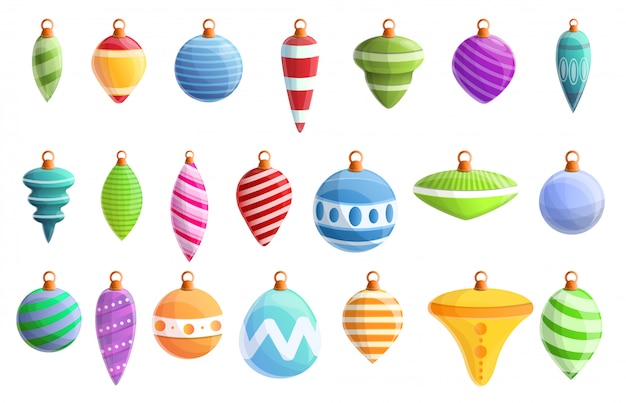 Christmas tree toys icons set, cartoon style