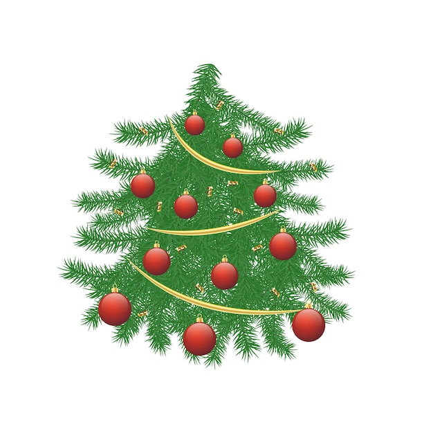 Christmas tree with baubles for greeting design New Year festive traditional symbol tree