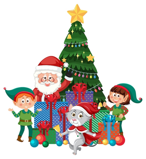 Christmas tree with elves cartoon character