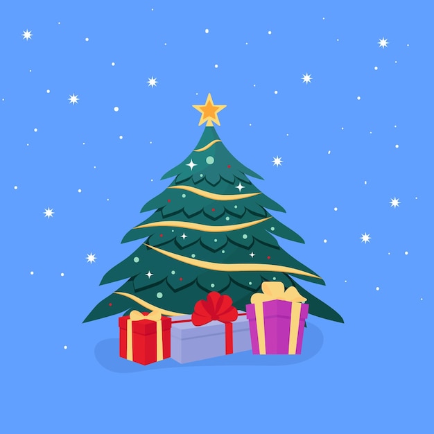 Christmas tree with gifts Vector illustration