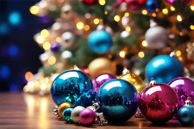 a christmas tree with ornaments and a christmas tree in the background