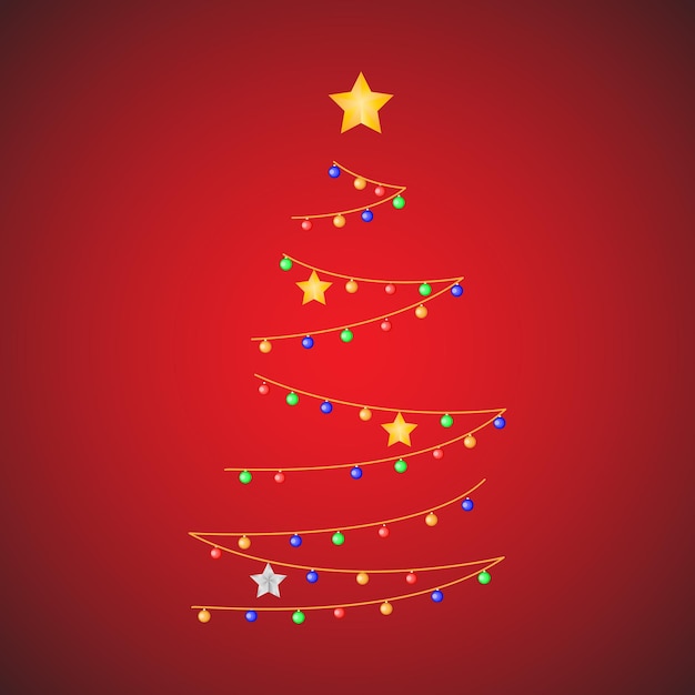 Christmas tree with red stars on a dark background vector illustration