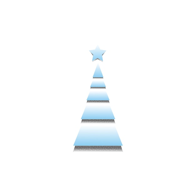 Christmas tree with star made of cut white and blue paper Paper craft Blank for a new year card