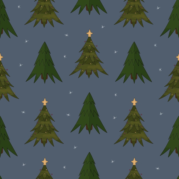 Christmas trees seamless pattern. Hand drawn winter background. Vector New Year, Christmas print