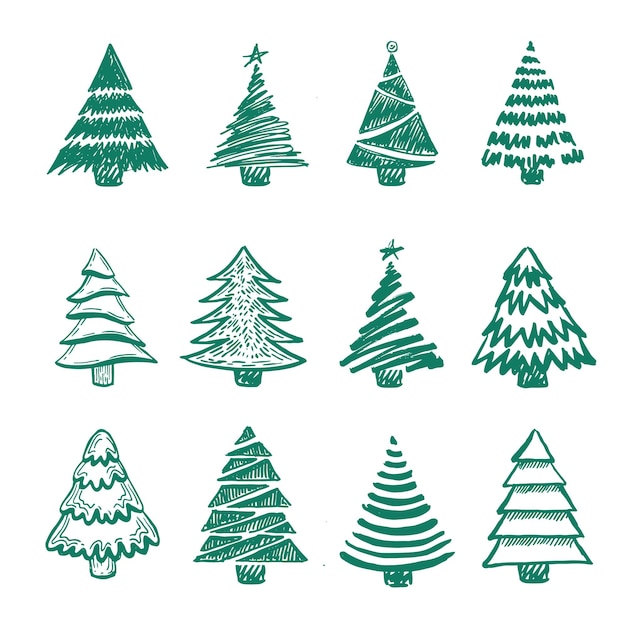 Christmas trees set hand drawnVector illustration