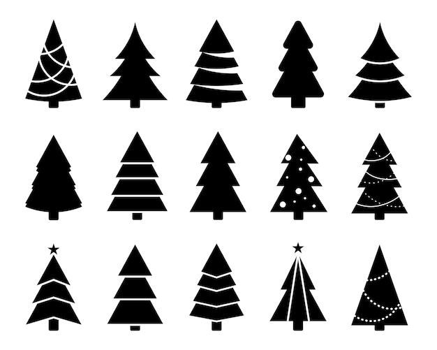 Christmas trees silfouette Xmas simple shapes Vector new year tree icon