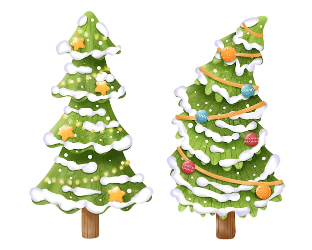 Christmas Trees in Watercolor Illustration