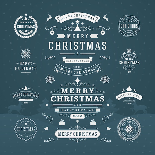 Christmas typography ornate labels and badges