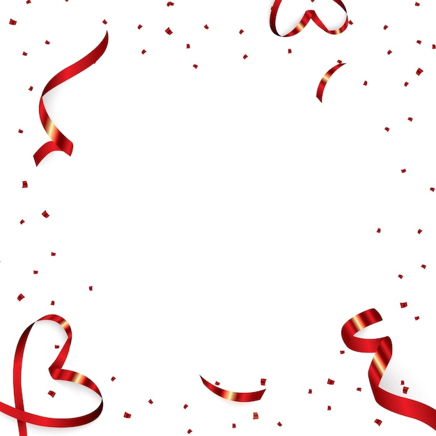 Christmas, Valentine s Day red confetti with ribbon on a white background. Falling shiny confetti glitters. Holiday Party Design Elements.