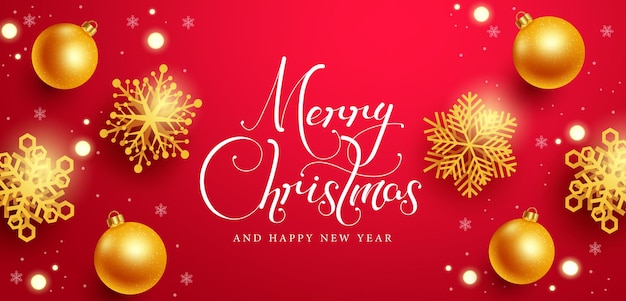 Christmas vector background design. Merry christmas greeting text with elegant gold snowflakes.