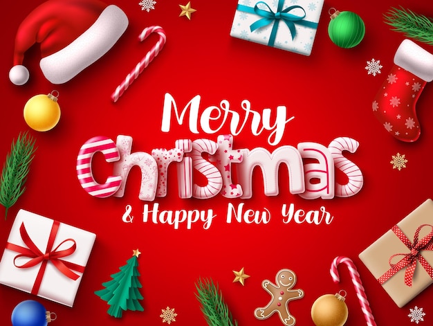 Christmas vector banner design Merry chistmas greeting 3d realistic typography text