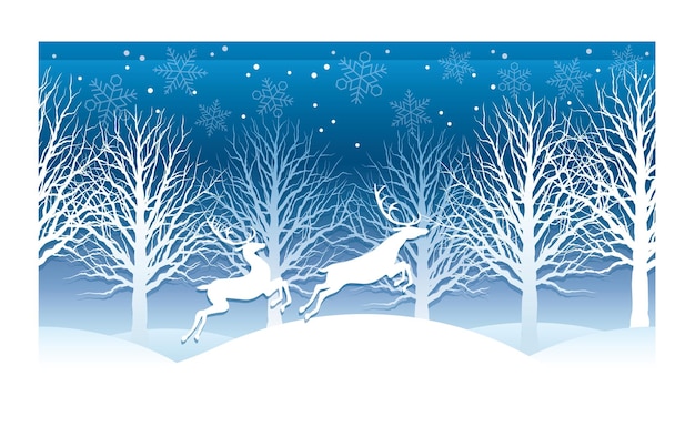 Christmas Vector Blue 3-D Relief Illustration With Reindeers Isolated On A White Background.