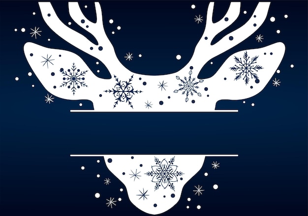 Christmas vector decorative illustration with snow deer and snowflakes on a blue background