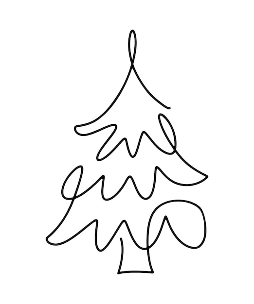 Christmas vector pine fir tree line art Continuous one line drawing illustration minimalistic design