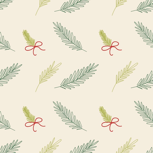 Christmas vector seamless pattern with fir branches and red berries on a light background