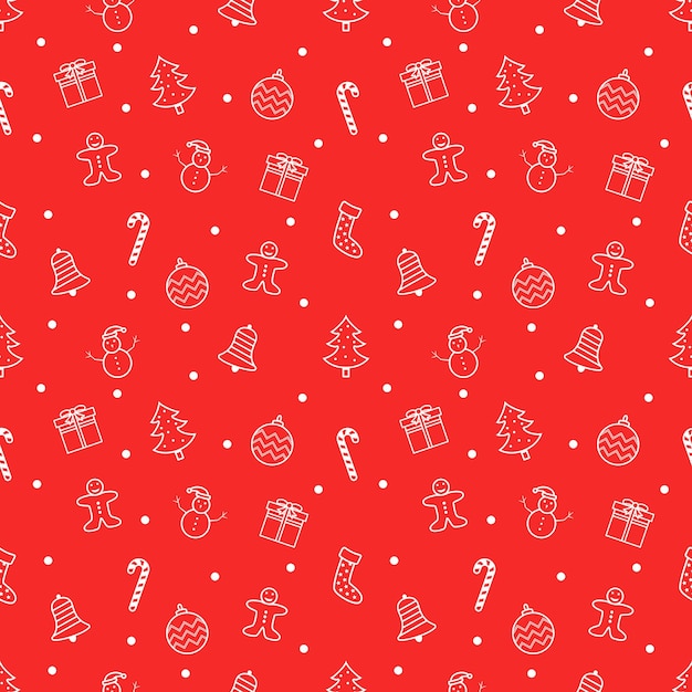 Christmas vector seamless pattern with gift boxes and snowflakes on red background