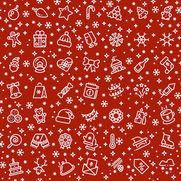 Christmas vector seamless pattern with xmas holiday outline icons