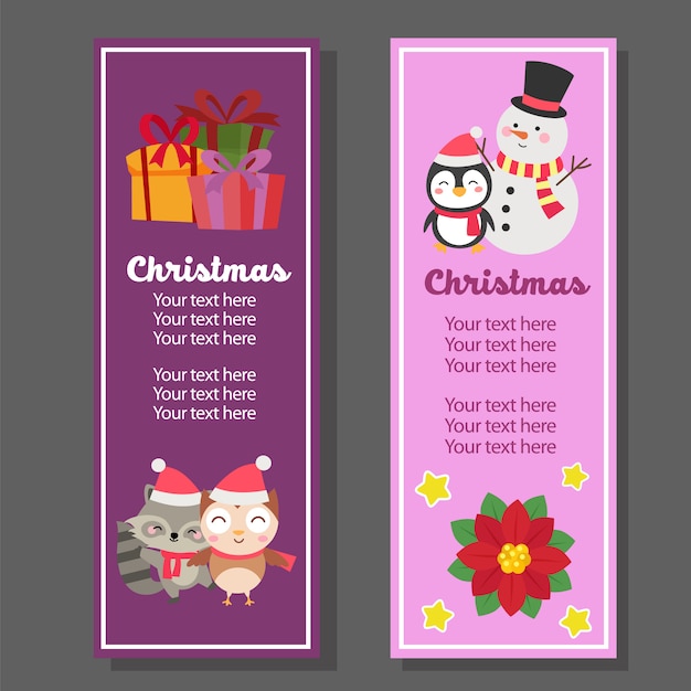 Christmas vertical banner with animal characters