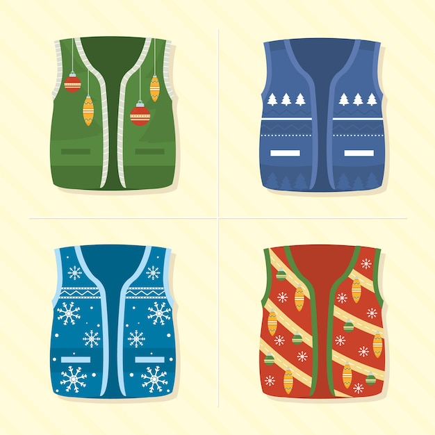 Christmas vests icon set