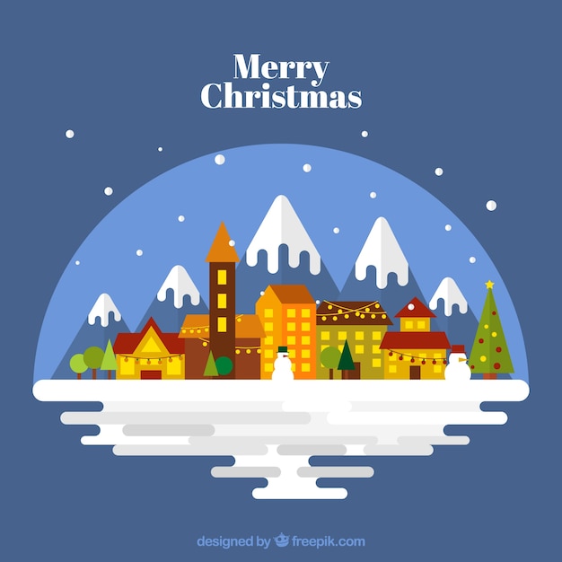 Christmas village in flat design