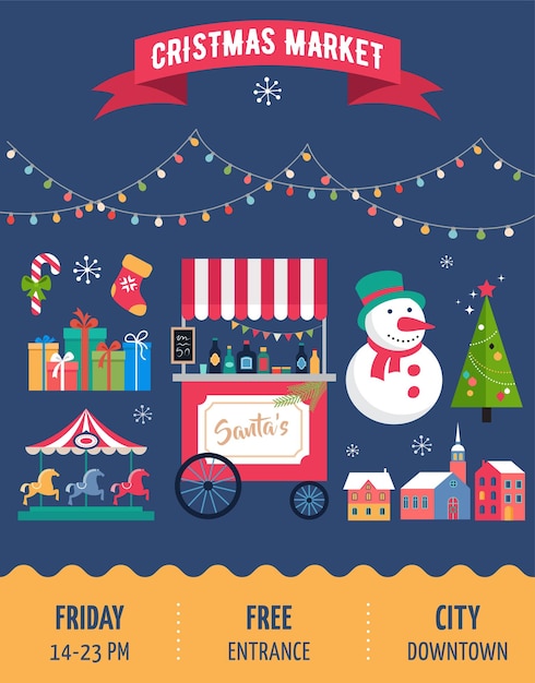 Christmas village winter town christmas market xmas fair christmas poster merry christmas background