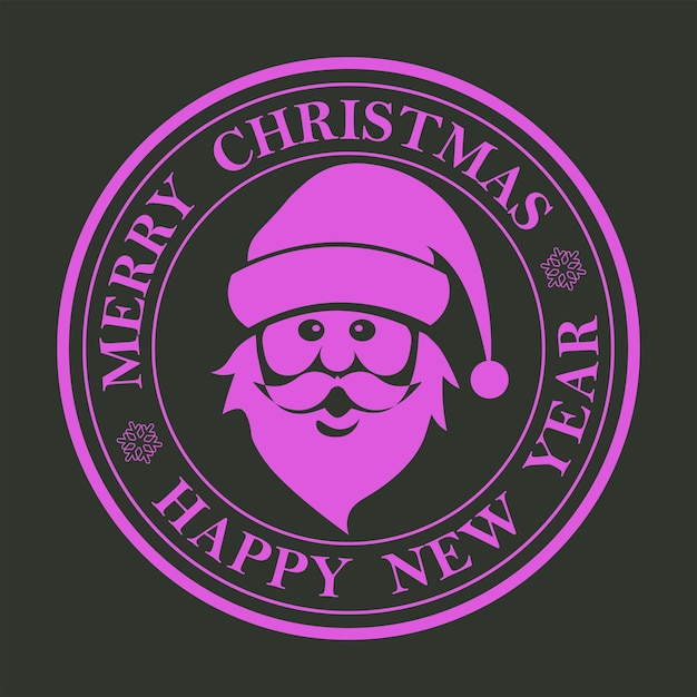 Christmas violet round sign stamp with silhouette of Santa Claus face