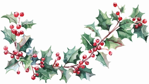 Vector christmas watercolor wreath of holly berries