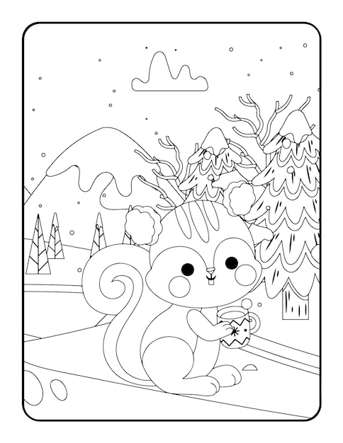 Christmas winter coloring, Christmas airt. Cute fairytale character. Vector illustration coloring.