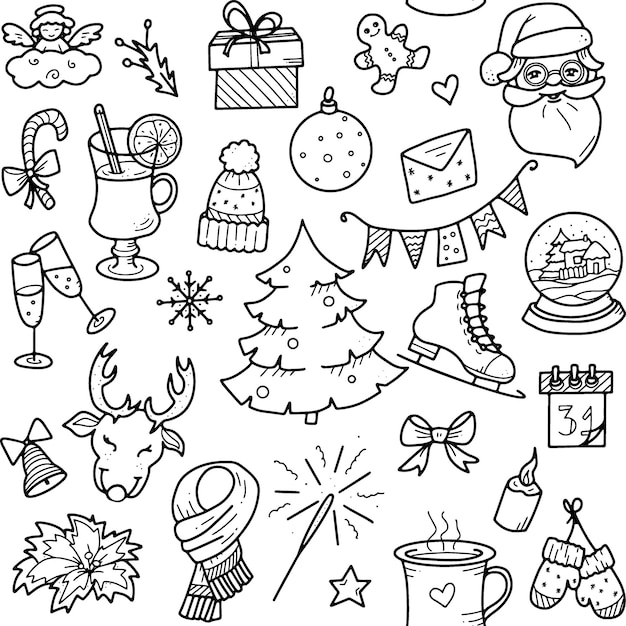 Christmas and winter doodles elements vector elements for christmas