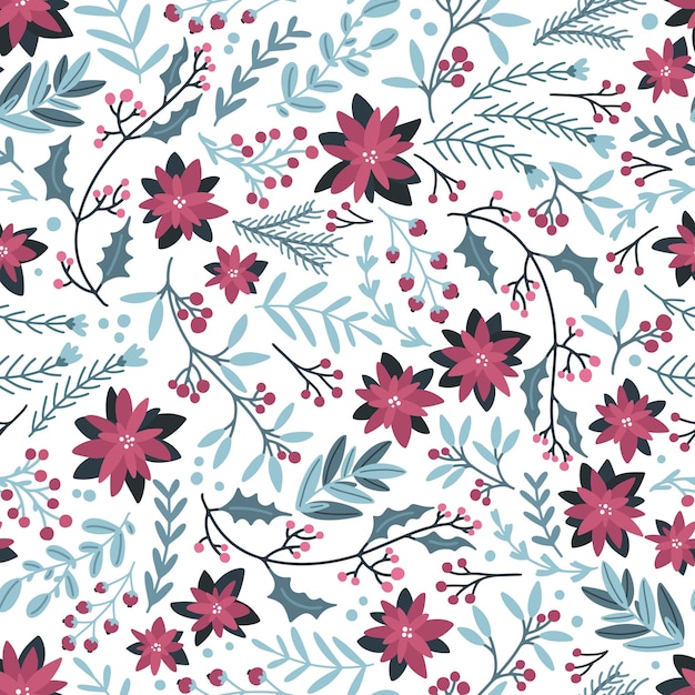 Christmas winter floral seamless pattern. 