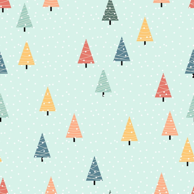 Christmas winter forest landscape seamless pattern and background Abstract Vector illustration