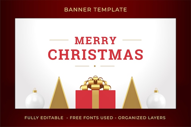 Christmas winter holiday congratulations banner template premium gift box minimalist 3d icon vector