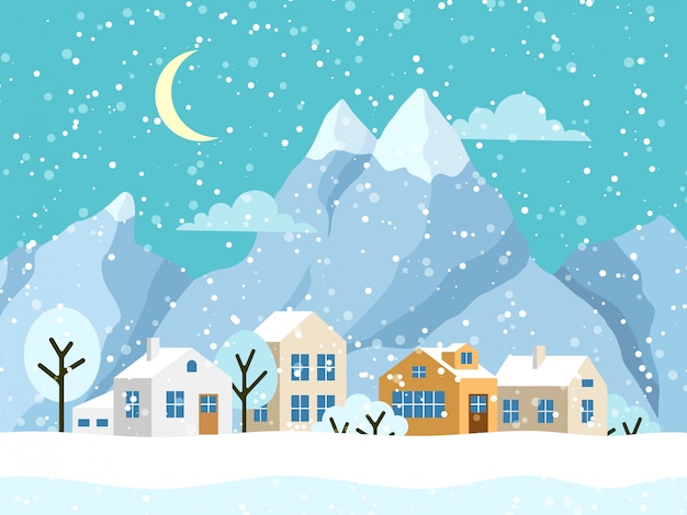 Christmas winter   landscape with small houses