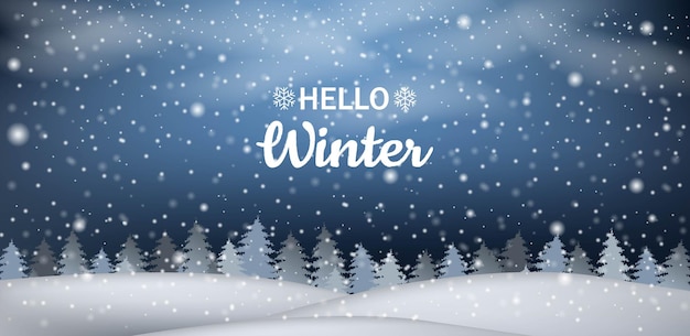 Christmas Winter Landscape With White Snow Frame With Gradient Mesh, Vector Illustration