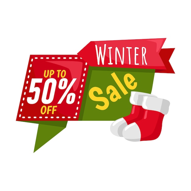 christmas winter sale banner on origami with socks icon