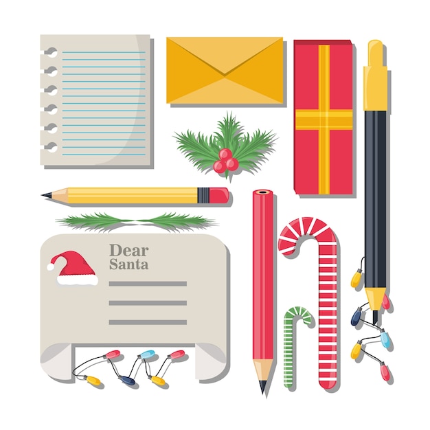 christmas wish list and drawing elements icon set 