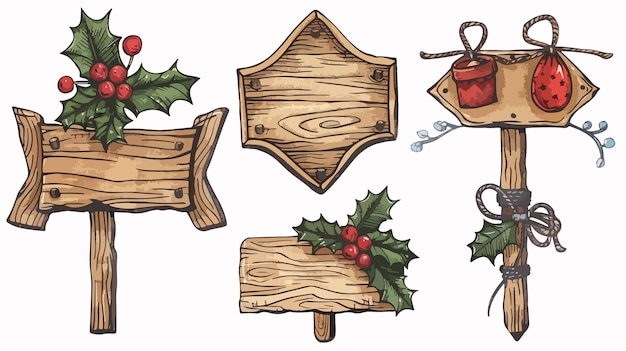 Christmas Wooden Signboard Vector Illustration