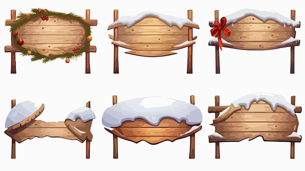 Christmas Wooden Signboards with Snow Decorations