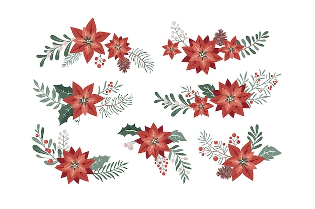 Christmas Wreath Clipart Elements with Red Pointessia Flower