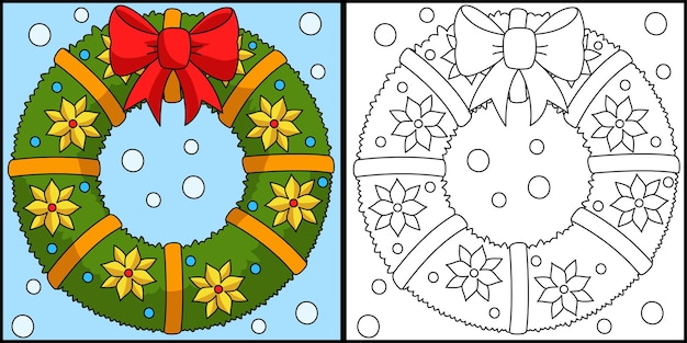 Christmas Wreath Coloring Page Illustration