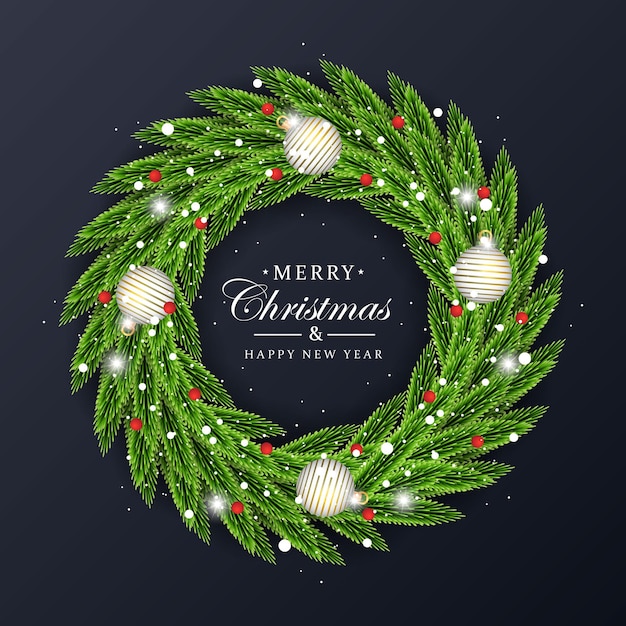 Christmas wreath decorated with ornament and green leaf