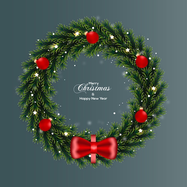 Vector christmas  wreath decoration  green pine leaf and red ball