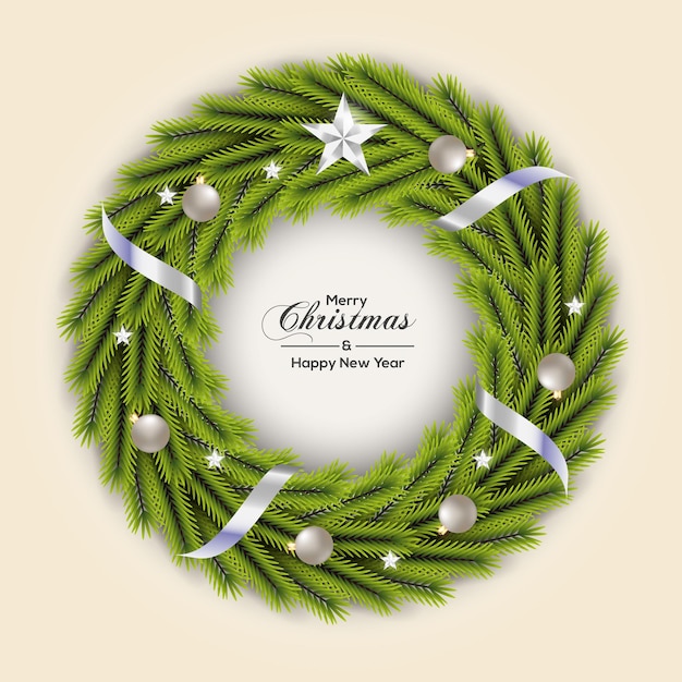 Christmas  Wreath Decoration  Green Pine Leaf With  Silver  Ball