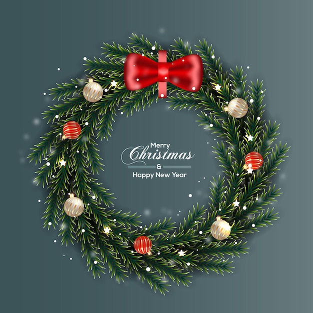 Christmas  Wreath Decoration  Green Pine Leaf With Silver And Red Ball